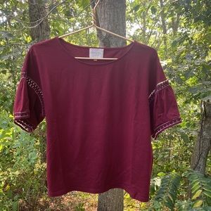 Sezane Scoop-Neck Tee, small, maroon